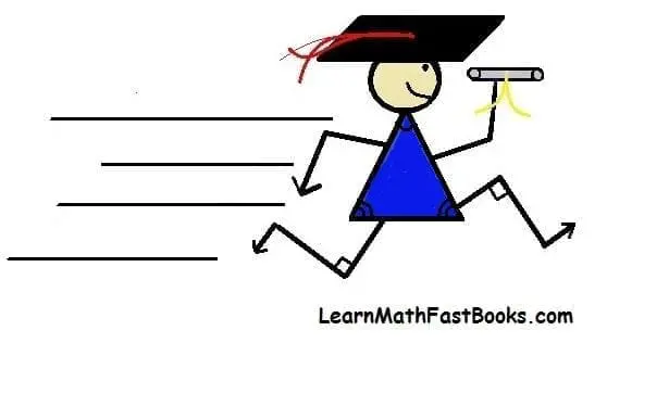 A cartoon of a person in a graduation cap and gown running with a book.