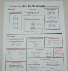 Bookmark, math cheat sheet, math reminders on waterproof paper.