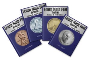 Four book covers for "Learn Math Fast System"