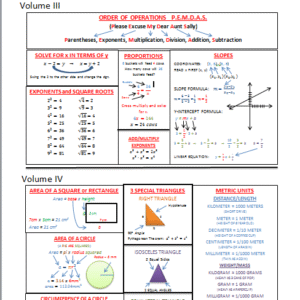Math bookmark with formulas and diagrams.